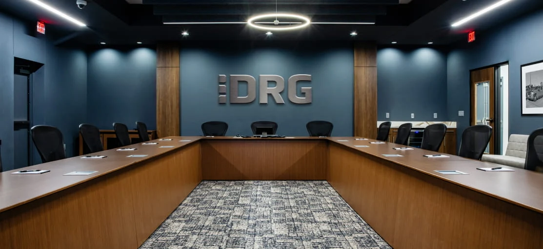 DRG logo on the wall at company headquarters.